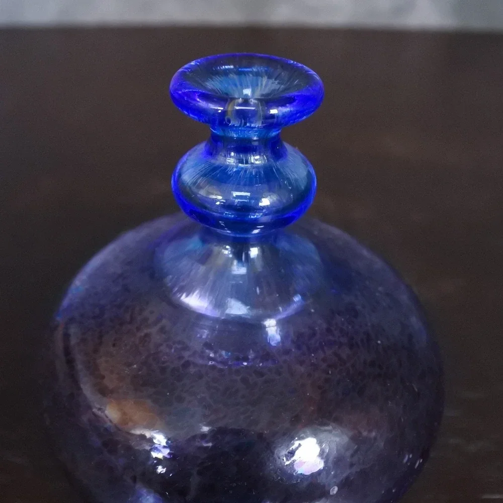 Vintage Kosta Boda Swedish Art Glass Blue Purple Hand Blown Mini Bud Vase